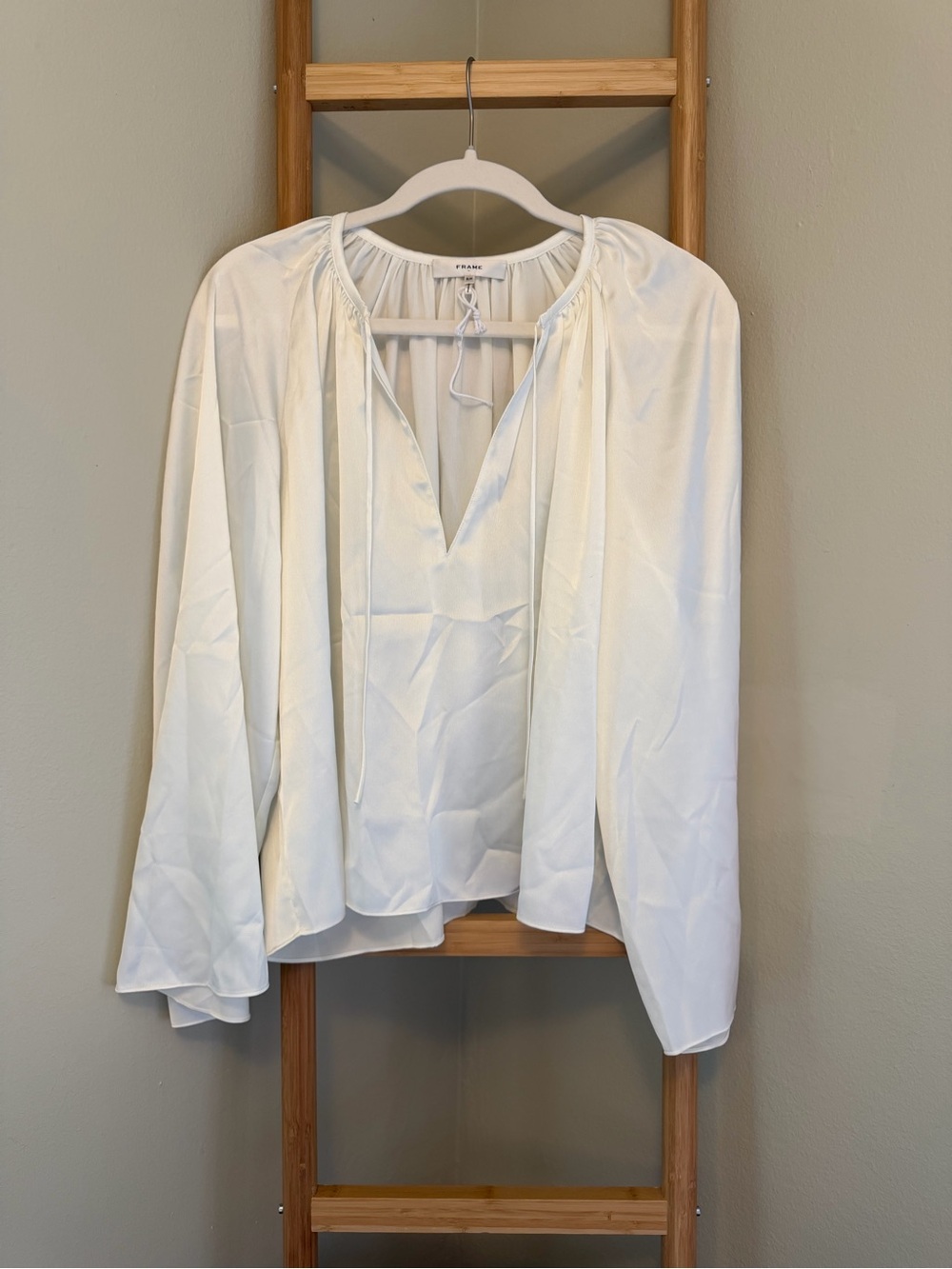 Frame Denim Cream Tie-String Peasant Blouse